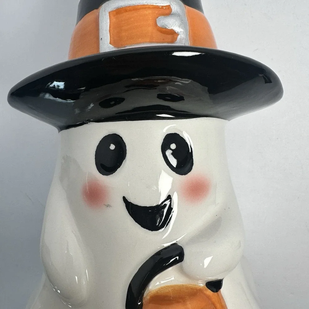 Ceramic Ghost Halloween Tabletop Decor Witch Hat Pumpkin Fall Spooky Figurine